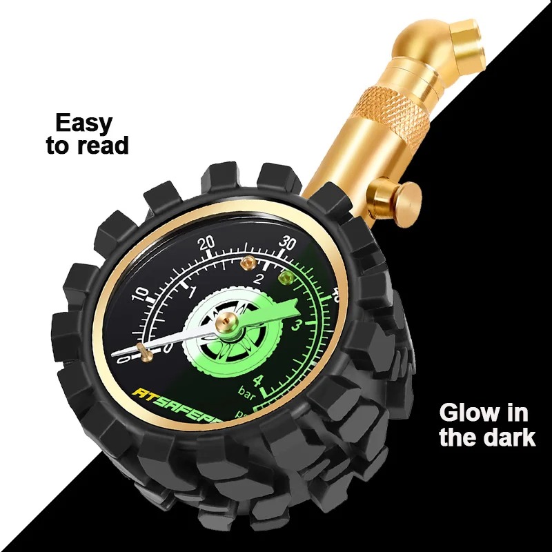 ATsafepro Tire Pressure Gauge UK Accurate Car Tyre Pressure Checker 60 Psi 4bar Glow Dial Professional Mechanical Bourdon Gauge