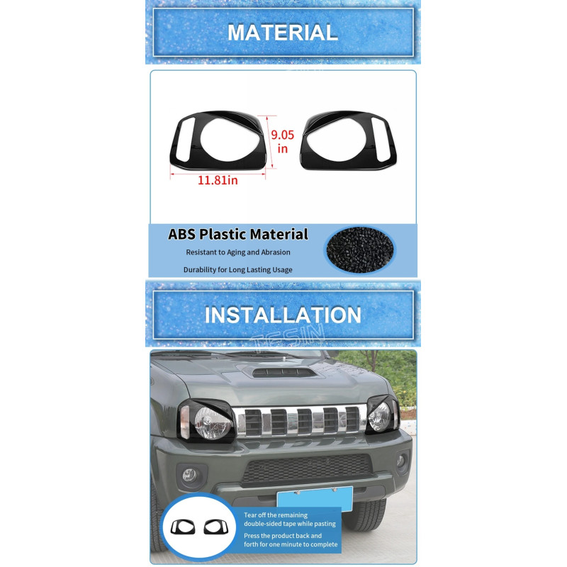 TESIN Lamp Hoods Car Front Headlight Head Light Lamp Decoration Cover Stickers for Suzuki Jimny 2007-2017 Exterior Accessories