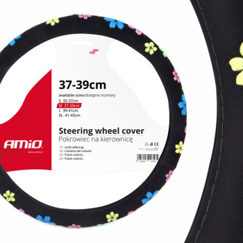 Amio - Κάλυμμα τιμονιού Swc-13 με λουλούδια διάσταση 37/39cm χρώμα μαύρο για Επιβατικά Αυτοκίνητα - 1 τεμ. (01376/AM)