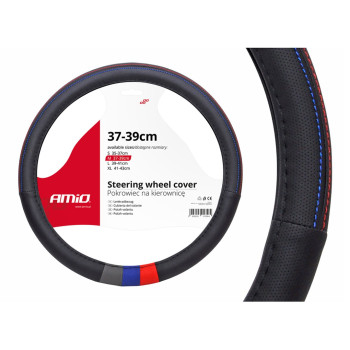 Amio - Κάλυμμα Τιμονιού SWC-10 Μαύρο Γκρι Μπλε Κόκκινο Διάμετρος 37/39cm από Δερματίνη για Προστασία και Άνεση Τιμονιού για Επιβατικά και Επαγγελματικά Αυτοκίνητα - 1 τεμ. (01368/AM)