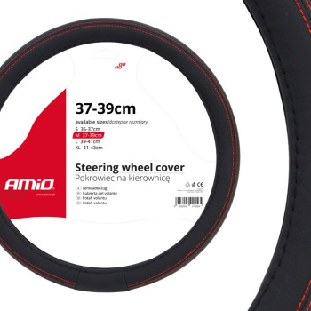 Amio - Κάλυμμα Τιμονιού 37/39cm Μαύρο με Κόκκινη Ραφή Σειρά SWC-01 για Τιμόνι Οχήματος - 1 τεμ. (01355/AM)