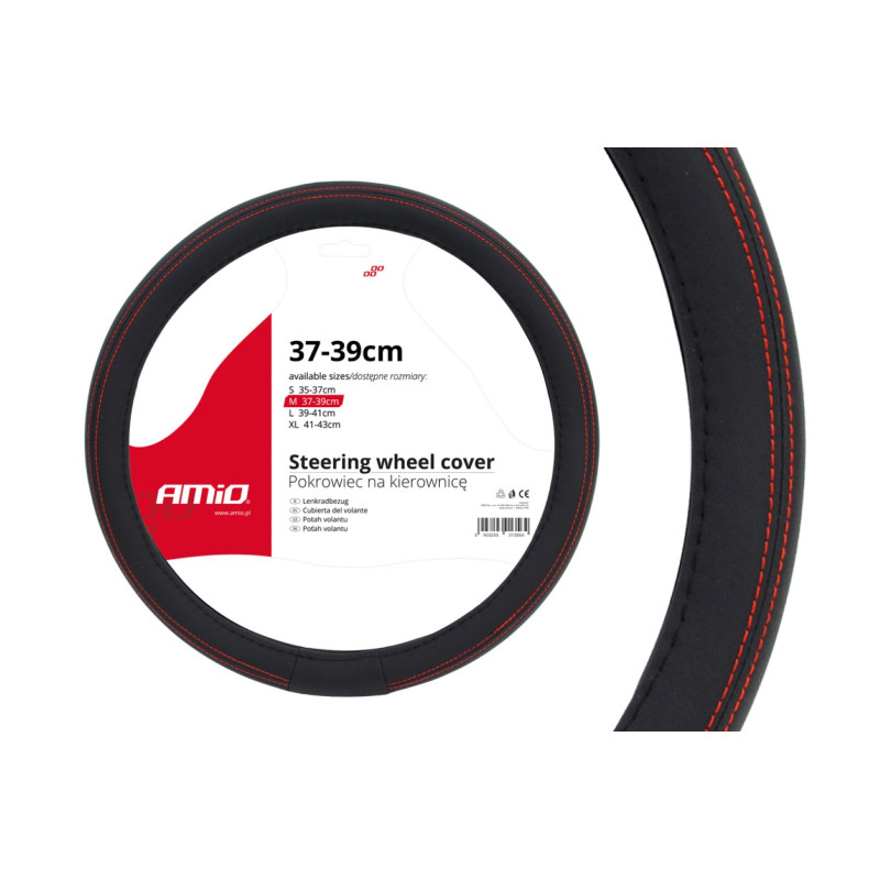 Amio - Κάλυμμα Τιμονιού 37/39cm Μαύρο με Κόκκινη Ραφή Σειρά SWC-01 για Τιμόνι Οχήματος - 1 τεμ. (01355/AM)