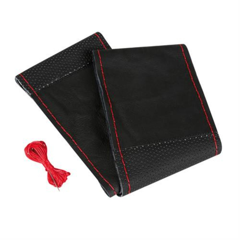 Lampa Κάλυμμα Τιμονιού Αυτοκινήτου Sport Leather Top Grip Δετό 37-39εκ. Λείο & Διάτρητο Γνήσιο Δέρμα Μαύρο με Κόκκινη Ραφή 1-τεμ. (L3299.9)