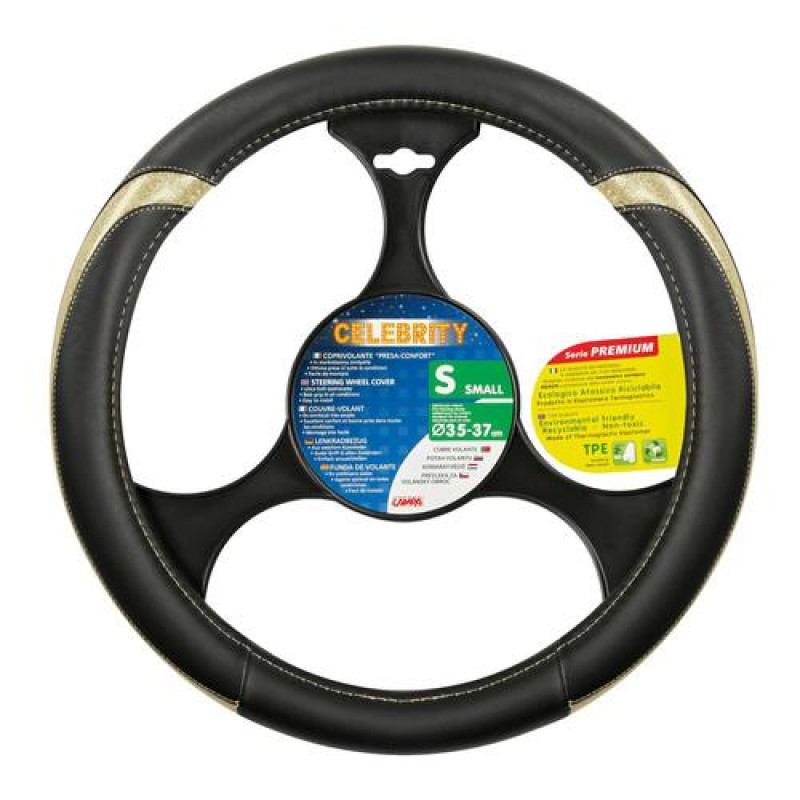 Lampa Κάλυμμα Τιμονιού Αυτοκινήτου Celebrity 35-37εκ. Άοσμο με μεταλλικό look Ultra soft Skeentex Μαύρο Χρυσό 1-τεμ. (L3297.6)