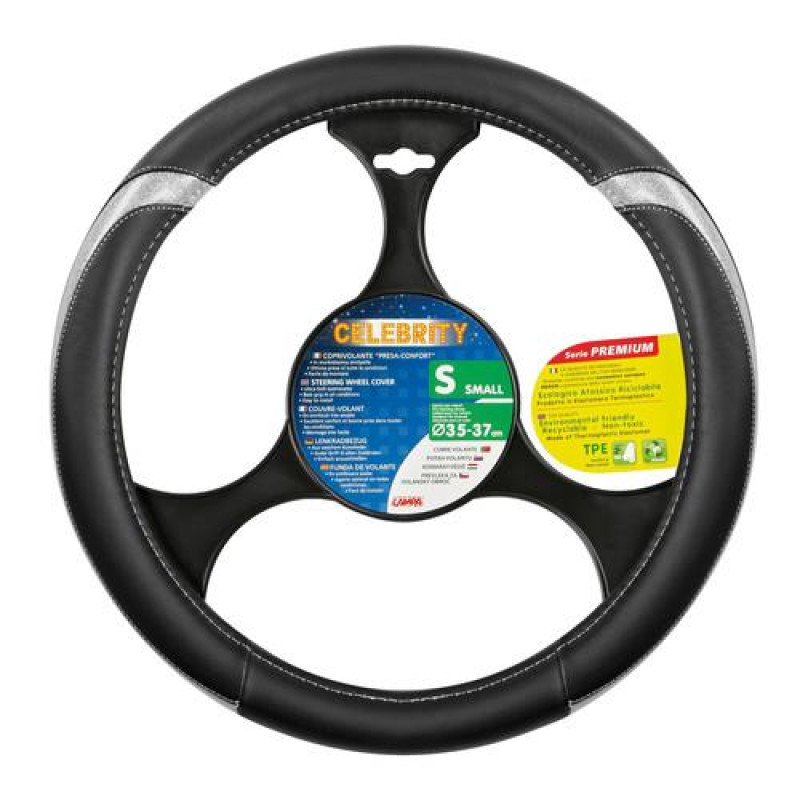 Lampa Κάλυμμα Τιμονιού Αυτοκινήτου Celebrity 35-37εκ. Άοσμο με μεταλλικό look Ultra soft Skeentex Μαύρο Ασημί 1-τεμ.(L3297.8)
