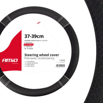 Amio - Κάλυμμα Τιμονιού 37-39cm SWC-20 Μαύρο με Λευκή Ραφή - Σταθερό Κράτημα & Άνεση Οδήγησης - 1 Τεμ (01697/AM)