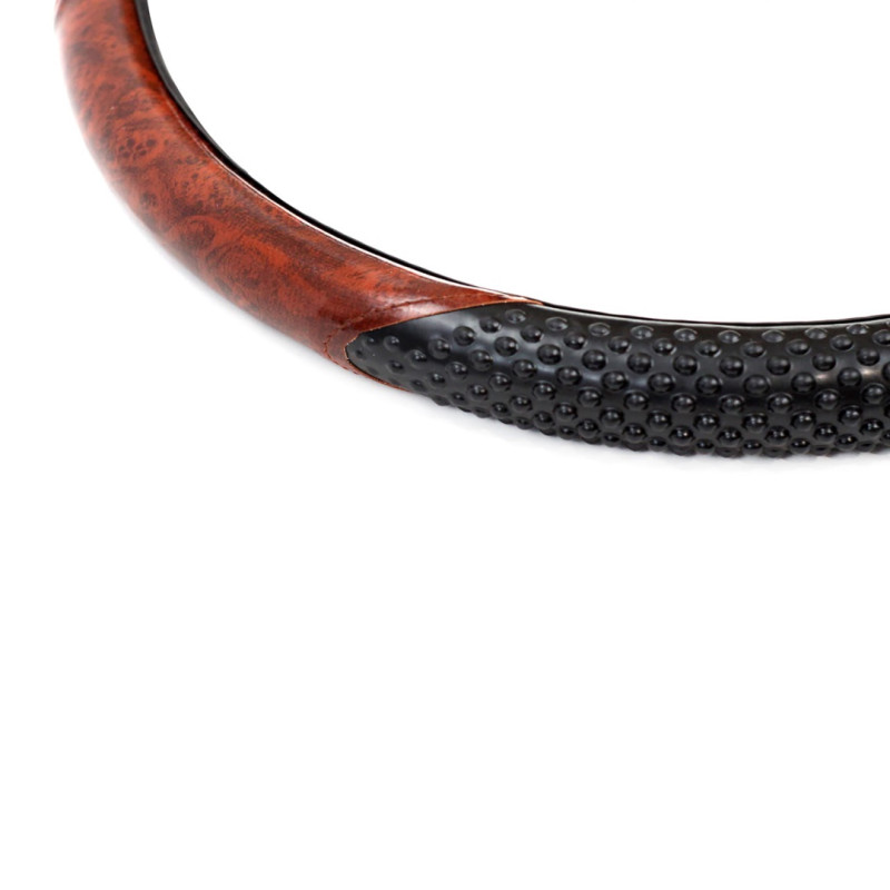 Amio - Κάλυμμα Τιμονιού SWC-11 Μαύρο με Εφέ Ξύλου Διάμετρος 37/39cm από Δερματίνη για Προστασία και Άνεση Τιμονιού για Επιβατικά και Επαγγελματικά Αυτοκίνητα - 1 τεμ. (01369/AM)