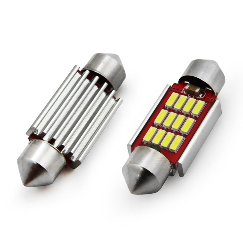 Amio - Λάμπες LED Πλαφονιέρας 36mm 12/24V 2.9W 5600K 12 LED CAN-BUS Festoon Λευκό Φως για Εσωτερικό Φωτισμό Καμπίνας και Πινακίδα Αυτοκινήτου - 1 σετ (01289/AM)
