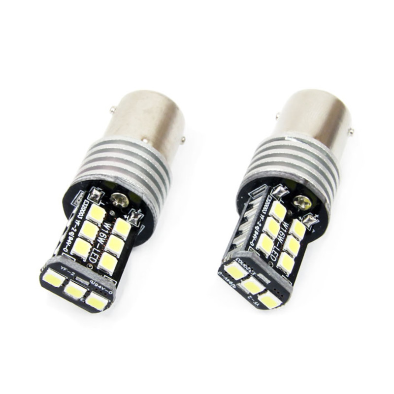 Amio - Λάμπες P21W 1156 LED 12/24V 7.5W 6000K 800lm 15SMD 2835 Canbus Λευκό Φως για Φώτα Όπισθεν Φλας και Ημέρας Αυτοκινήτου - 2 τεμ. (01293/AM)