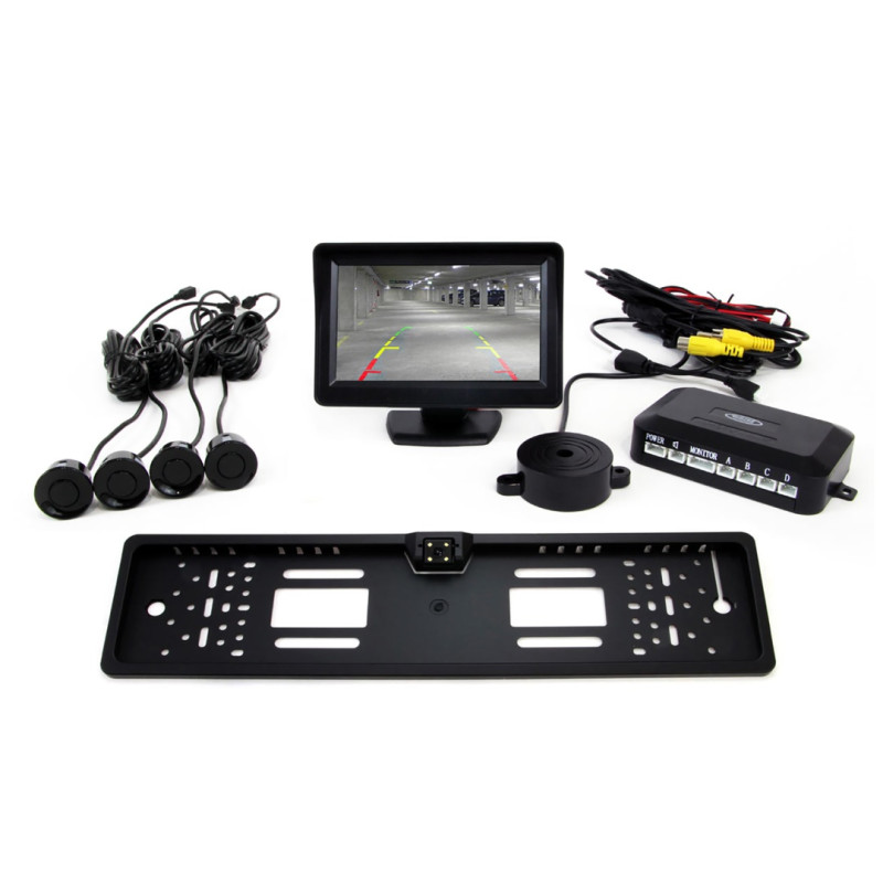 Amio – Σύστημα Παρκαρίσματος με 4 Αισθητήρες Μαύρους 22mm, Κάμερα CAM-402 Νυχτερινής Όρασης & Οθόνη 4.3