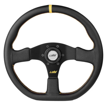 ΤΙΜΟΝΙ STEALTH CORSA 355mm ΤΡΙΑΚΤΙΝΟ ΔΕΡΜΑΤΙΝΟ ΜΑΥΡΟ LUISI