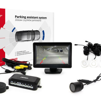 Amio – Σύστημα Παρκαρίσματος 12V με 4 Αισθητήρες Λευκούς 22mm, Κάμερα HD-301 & Οθόνη TFT01 για Πλήρη Ορατότητα & Ασφαλές Παρκάρισμα – 1 Τεμ. (01579/AM)