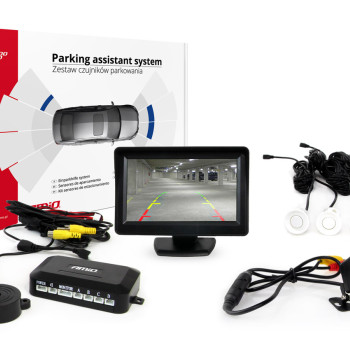 Amio - Σύστημα Παρκαρίσματος με 4 αισθητήρες, κάμερα HD-315 και οθόνη TFT01 τάση λειτουργίας 12V διάσταση 22mm χρώμα Λευκό για Επιβατικά Αυτοκίνητα - 1 σετ (01099/AM)