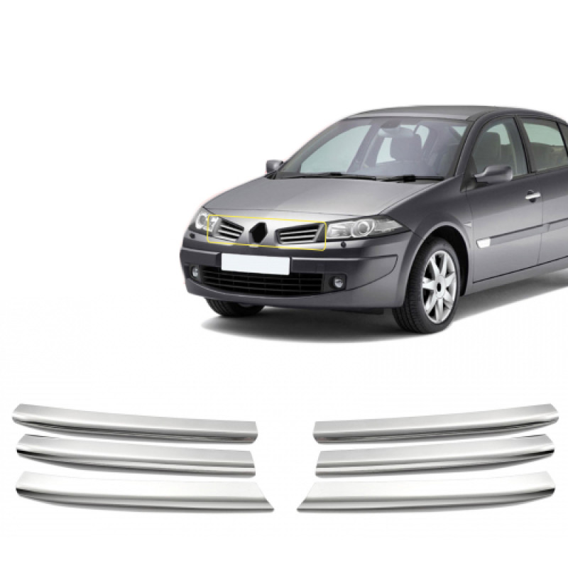ΔΙΑΚΟΣΜΗΤΙΚΕΣ ΓΡΙΛΙΕΣ ΜΑΣΚΑΣ ΕΜΠΡΟΣ ΧΡΩΜΙΟΥ 6ΤΕΜ ΓΙΑ RENAULT MEGANE HB 5D/SD/SW 2004-2005