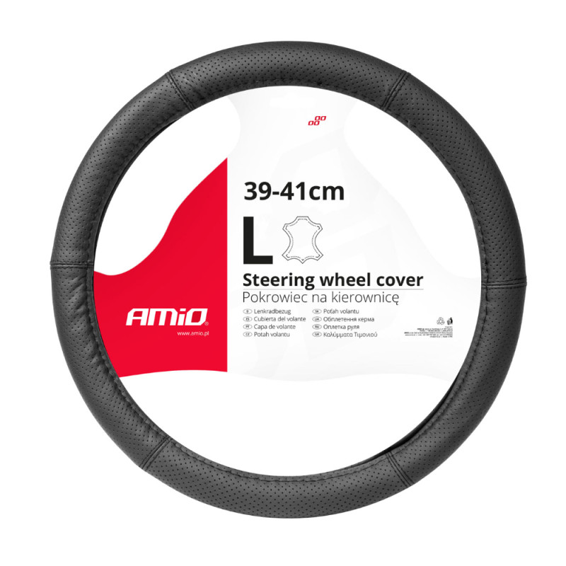 Amio - ΚΑΛΥΜΜΑ ΤΙΜΟΝΙΟΥ ΑΠΟ ΤΕΧΝΟΔΕΡΜΑ (L) 39-41cm SWC-50-L ΣΕ ΜΑΥΡΟ ΧΡΩΜΑ ΤΡΥΠΗΤΟ ΜΕ ΜΑΥΡΕΣ ΡΑΦΕΣ - 1 ΤΕΜ. (03557/AM)