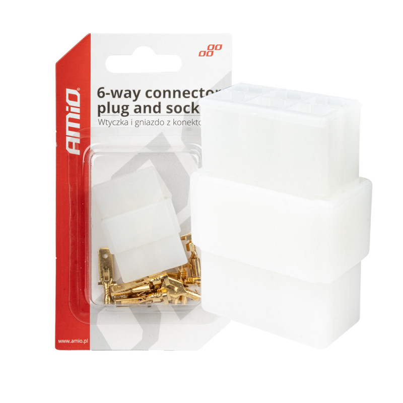 Amio - ΦΙΣΑ ΣΥΝΔΕΣΗΣ ΚΑΛΩΔΙΩΝ 6 ΥΠΟΔΟΧΩΝ ΜΕ ΠΛΑΣΤΙΚΟ ΚΟΥΜΠΩΜΑ - 1 σετ. (03515/AM)