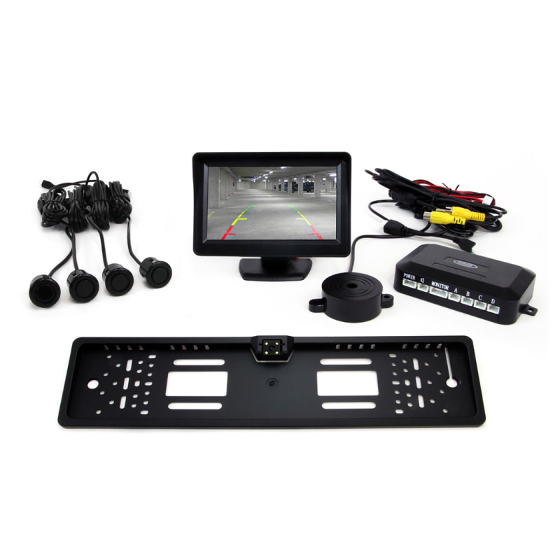 Amio – Σύστημα Παρκαρίσματος Σειρά GOLD με 4 Αισθητήρες Μαύρους 18mm, Κάμερα CAM-402 LED & Οθόνη 4.3