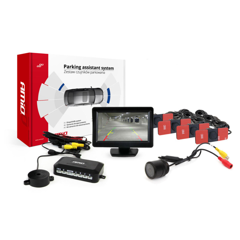 Amio - ΣΥΣΤΗΜΑ ΠΑΡΚΑΡΙΣΜΑΤΟΣ 12V ΜΕ 4 ΑΙΣΘΗΤΗΡΕΣ ΤΥΠΟΥ INSIDE (ΜΑΥΡΟ) 16,5mm ΚΑΜΕΡΑ HD-301 ΚΑΙ ΟΘΟΝΗ TFT01 - 1 τεμ. (02259/AM)