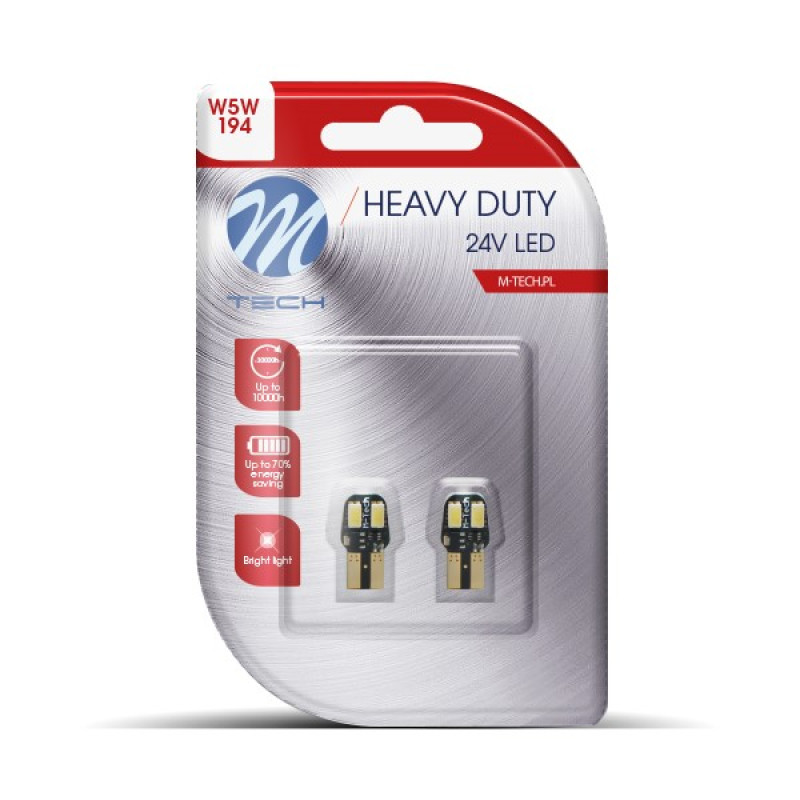 W5W 24V BA15s 8xSMD3528 LED ΚΟΚΚΙΝΟ HEAVY DUTY BLISTER M-TECH - 2 Τεμ.