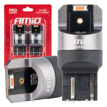 Amio - ΛΑΜΠΑΚΙΑ W21/5W 7443 12/24V 6.000K 2xSMD LED FULL CAN-BUS ΚΟΚΚΙΝΟ PRO SERIES - 2 Τεμ. (03602/AM)