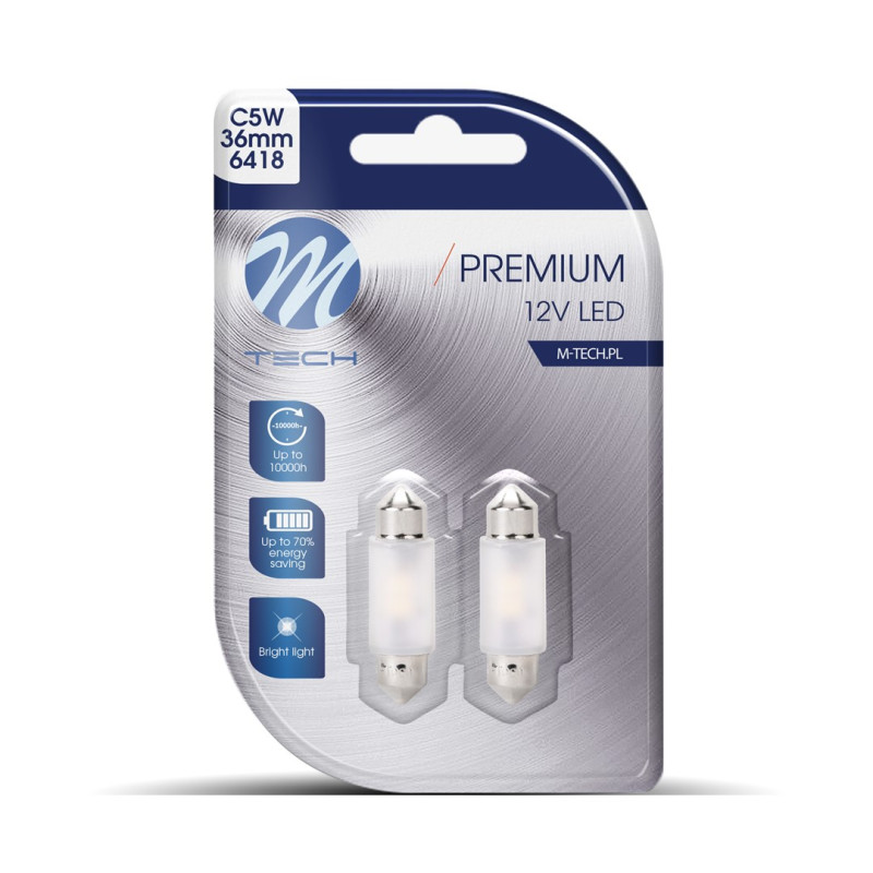 ΛΑΜΠΑΚΙΑ ΠΛΑΦΟΝΙΕΡΑΣ C5W/C10W 36mm SV8.5 12V 135lm 2x2835SMD LED DIODA PREMIUM CAN-BUS ΛΕΥΚΟ M-TECH - 2 ΤΕΜ.