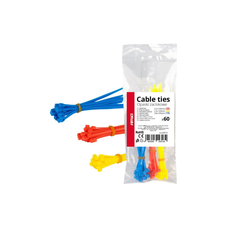 Amio - ΔΕΜΑΤΙΚΑ/ΔΕΤΙΚΑ ΚΑΛΩΔΙΩΝ TIE WRAP(ΤΑΙΡΑΠ) 2.5x100mm/2.5x150mm/3.6x100mm (ΔΙΑΦΟΡΑ ΧΡΩΜΑΤΑ)ΣΕΤ - 60 ΤΕΜ. (04313/AM)