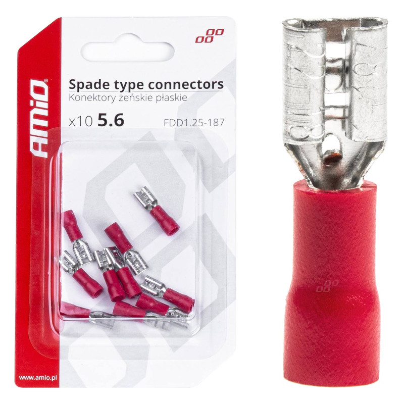 Amio - ΦΙΣΑΚΙΑ ΘΗΛΥΚΑ ΚΟΚΚΙΝΑ FDD1 1,25-187 /10A/ 5,6mm ΑΜΟ - 10 ΤΕΜ. (03061/AM)