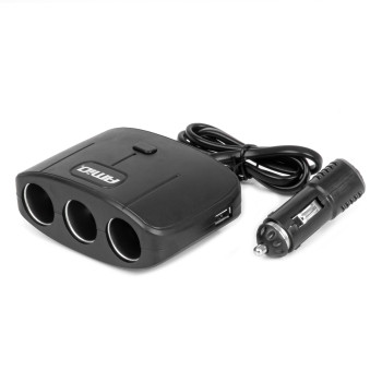 Amio - ΑΝΤΑΠΤΟΡΑΣ ΑΝΑΠΤΗΡΑ 12/24V 100W ΜΑΥΡΟΣ/3 ΘΕΣΕΙΣ/2xUSB-A /ΚΟΥΜΠΙ ON-OFF/ΚΑΛΩΔΙΟ 70cm - 1 Τεμ. (04362/AM)