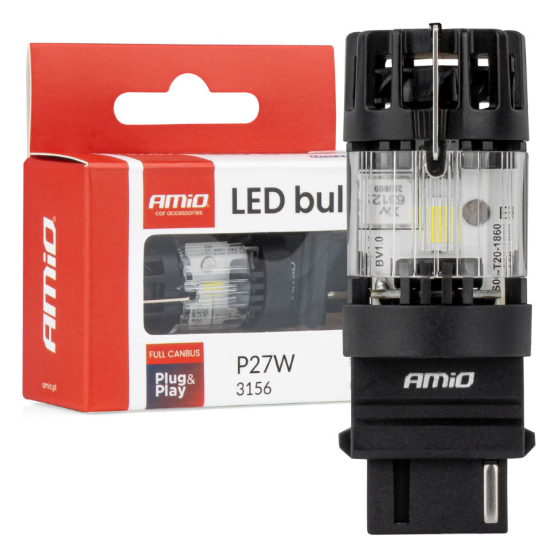 Amio – LED CSP P27W 3156 Καρφωτό 12V 66W 4800lm 6500K Full CANBUS για Όπισθεν & Ισχυρό Φως – 1 Τεμ. (04690/AM)