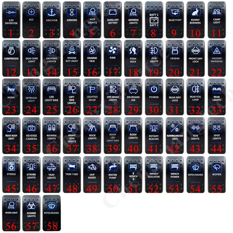 Διακόπτες φωτιζόμενοι τύπου ARB, 5 επαφών μπλέ χρώμα φωτισμού