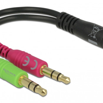 DELOCK καλώδιο 3.5mm σε 2x 3.5mm 65459, CTIA, 12cm, μαύρο