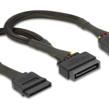 DELOCK καλώδιο SATA 15pin σε 2x SATA 15pin 60135, 0.25m, μαύρο