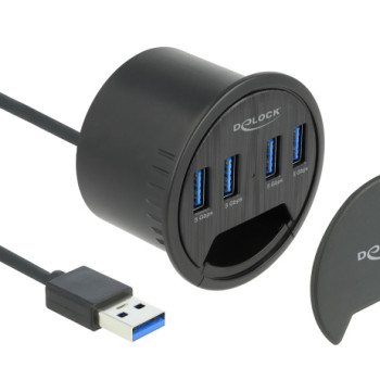 DELOCK USB hub 64153, 4x θυρών, 5Gbps, Φ60mm, USB σύνδεση, μαύρο