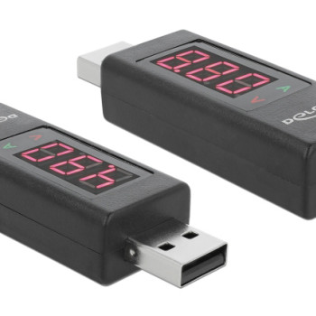 DELOCK αντάπτορας USB 65569 με οθόνη ένδειξης V/A, έως 5V/4A, μαύρος