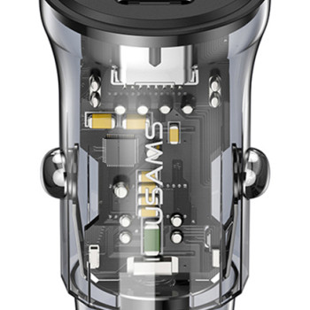 USAMS φορτιστής αυτοκινήτου US-CC164, USB & USB-C, 30W, μαύρος