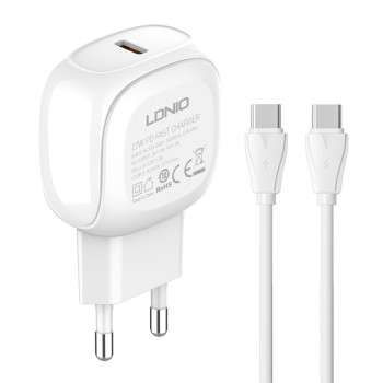 LDNIO φορτιστής τοίχου A1206C με καλώδιο USB-C, 1x USB-C, 27W PD, λευκός