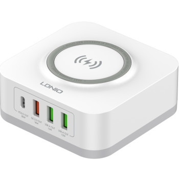 LDNIO σταθμός φόρτισης AW004, USB-C/3x USB/wireless, 32W, PD/QC, λευκός