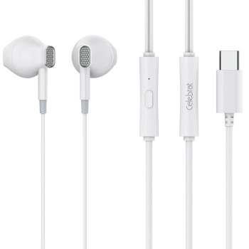 CELEBRAT earphones με μικρόφωνο D12, USB-C σύνδεση, Φ14.2mm, 1.2m, λευκά