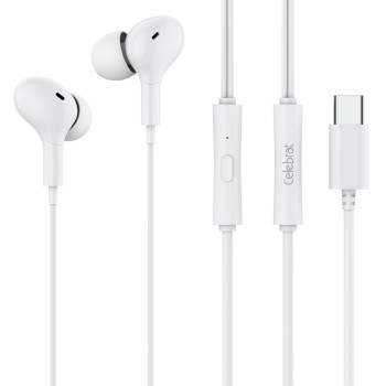 CELEBRAT earphones με μικρόφωνο D13, USB-C σύνδεση, Φ10mm, 1.2m, λευκά