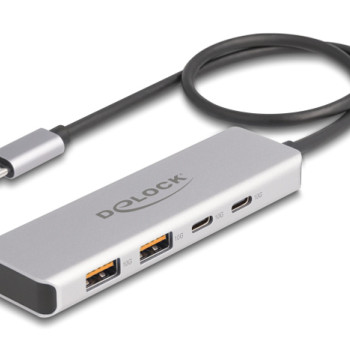 DELOCK USB hub 64230, 4x θυρών, 10Gbps, USB-C σύνδεση, γκρι