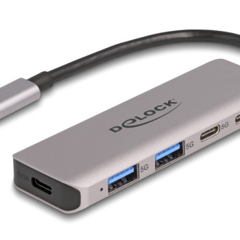 DELOCK USB hub 64239, 4x θυρών, 5Gbps, USB-C σύνδεση, γκρι