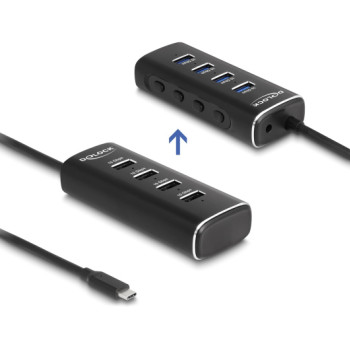 DELOCK USB hub 64233 με διακόπτες, 4 θυρών, 10Gbps, USB-C σύνδεση, μαύρο