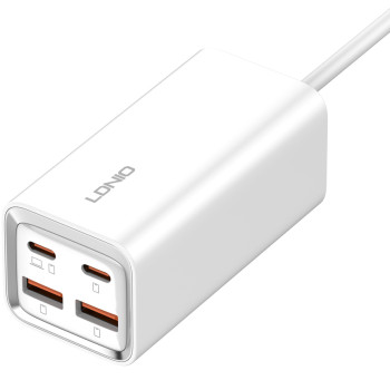 LDNIO σταθμός φόρτισης A4610C, 2x USB-C & 2x USB, 65W, PD/QC, λευκός