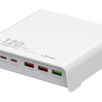 LDNIO σταθμός φόρτισης Q605, 3x USB-C & 3x USB, 120W, PD/QC, λευκός