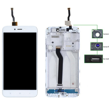LCD για Xiaomi Redmi 5A, Camera-Sensor ring, ear mesh, με frame, White