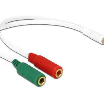 DELOCK καλώδιο 3.5mm 4-pin σε 2x 3.5mm 3-pin θηλυκό 65447, λευκό