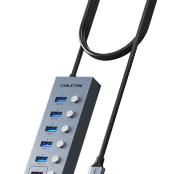 CABLETIME USB hub CT-HUBU7-AG, 7x θυρών, 5Gbps, USB σύνδεση, 1m, γκρι