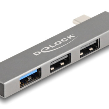 DELOCK USB hub 64274, 3x θυρών, 10Gbps, USB-C σύνδεση, γκρι