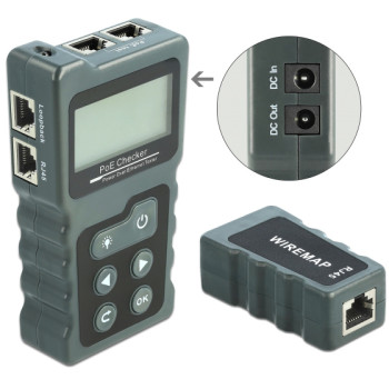 DELOCK tester καλωδίων με οθόνη 63110, RJ45, PoE, DC, γκρι