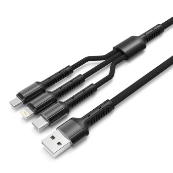 LDNIO καλώδιο USB σε USB-C/Lightning/Micro USB LC93, 3.4A, 1.2m, γκρι